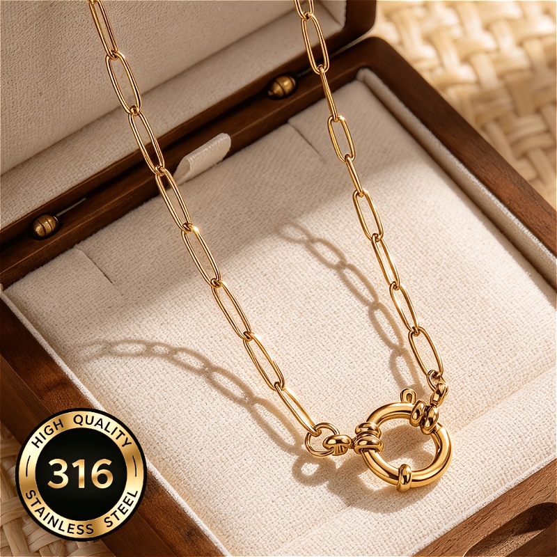Unisex Long Flat Cross Chain Round Clasp Pendant Necklace